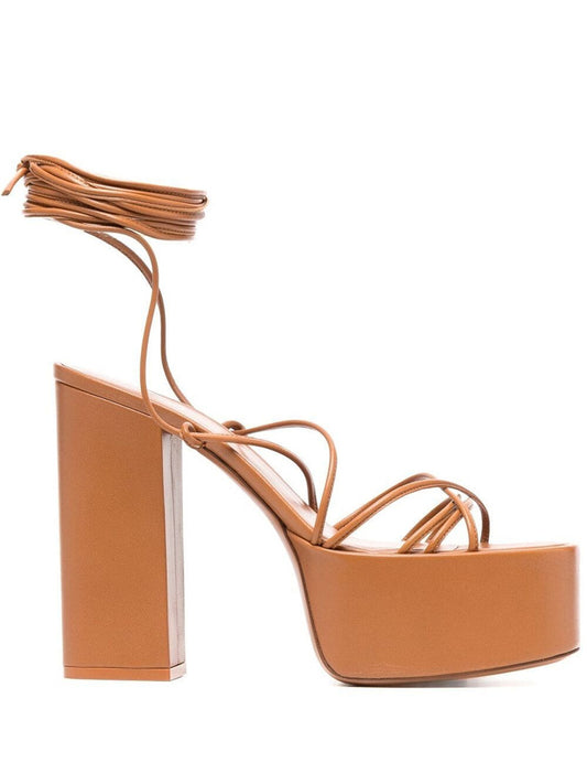 Sandali con plateau, tacco alto, cinturino alla moda, punta tonda, scarpe con plateau e lacci per donna