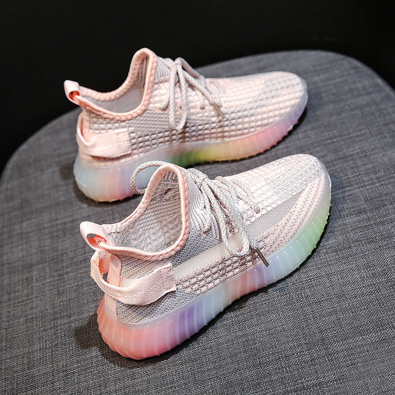 Breathable Rainbow Student Flying Knit Sneakers Shoes