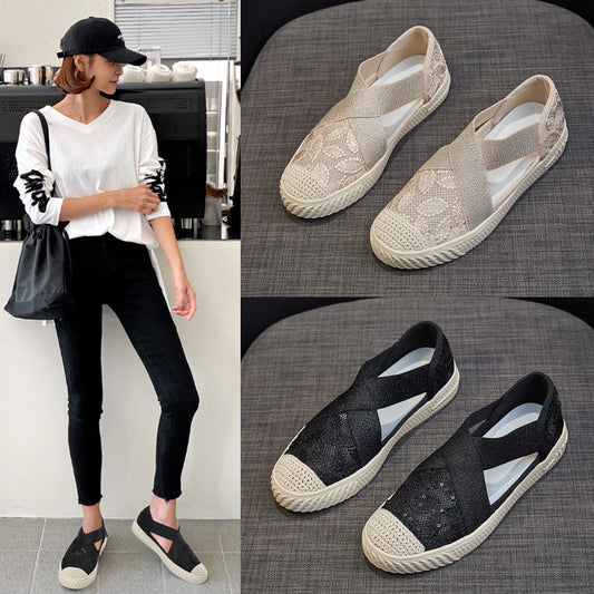 Scarpe estive traspiranti in rete, nuove, con un pedale piatto, scarpe pigre per studenti