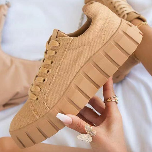 Lace-up Canvas Shoes Summer Round Toe Platform Single Shoes For Women Sneakers