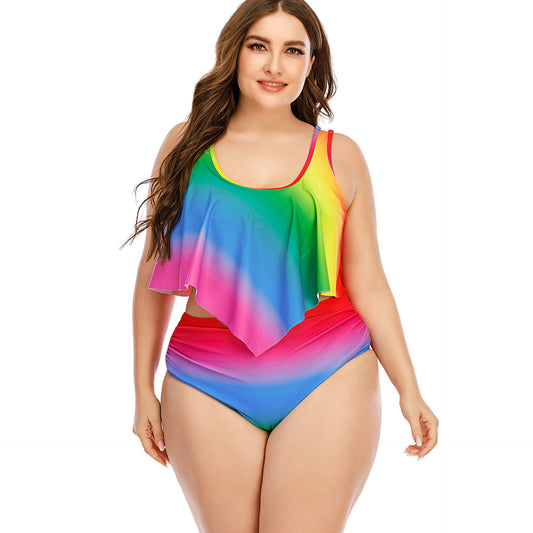 Costume da bagno arcobaleno diviso da donna taglie forti