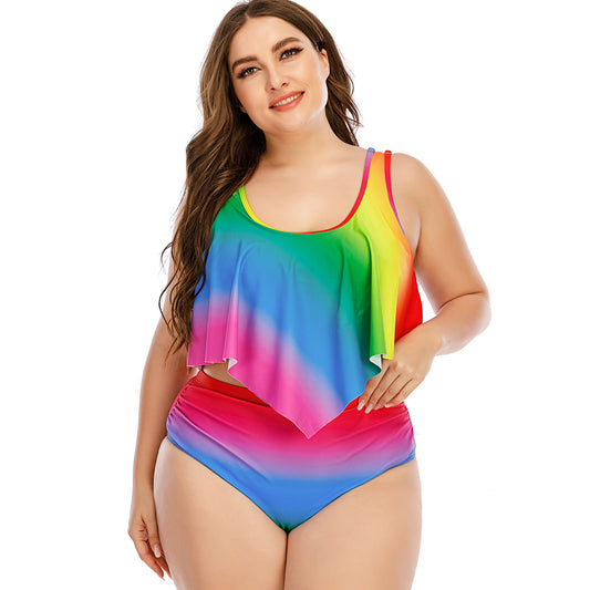 Costume da bagno arcobaleno diviso da donna taglie forti