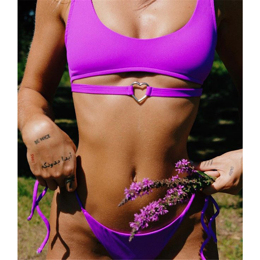 Badeanzug Einfarbig Neue Stil Weibliche Bikini Außenhandel Großhandel Liebe Strap
