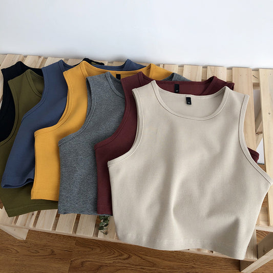 Canotta elasticizzata aderente corta senza maniche per l'ombelico da donna estiva