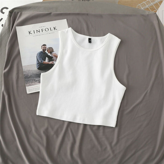 Canotta elasticizzata aderente corta senza maniche per l'ombelico da donna estiva