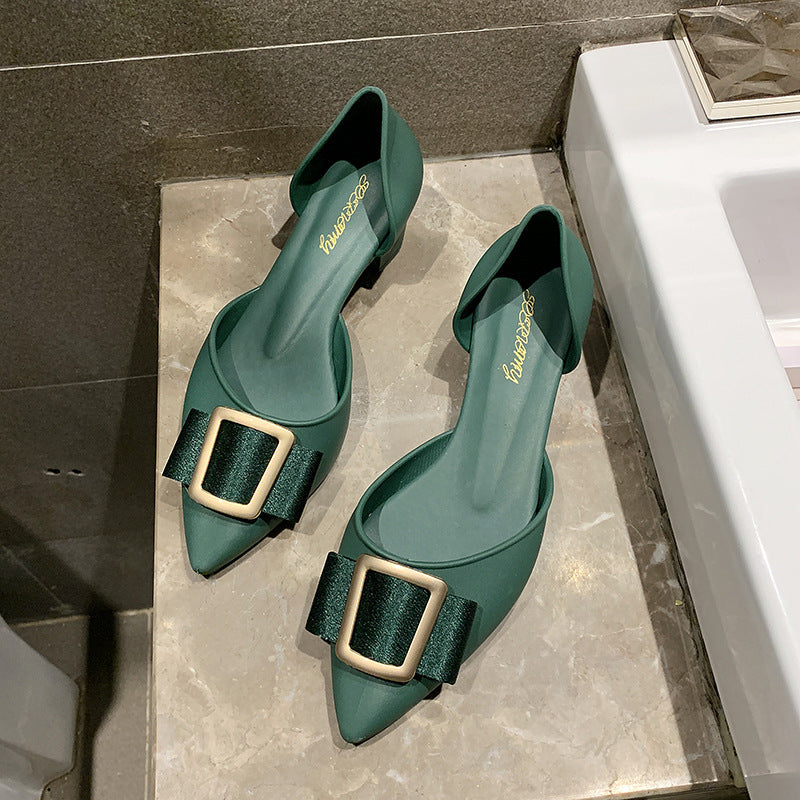 Scarpe da donna in gelatina con punta affilata, fibbia quadrata, tendenza