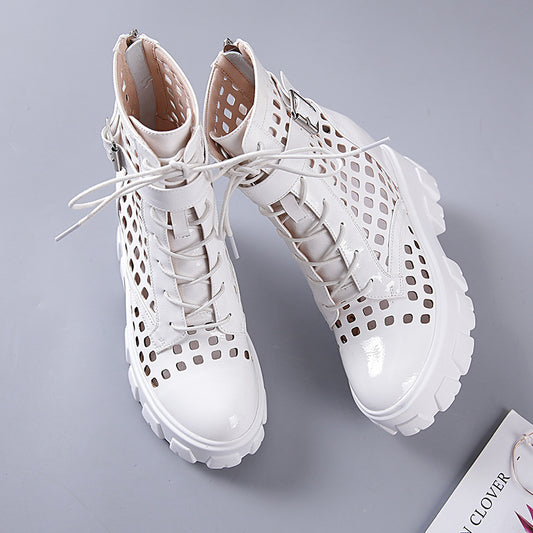 Hollow Thinner Thick-soled Inner Heightened Mid-tube Net Boots Sandals