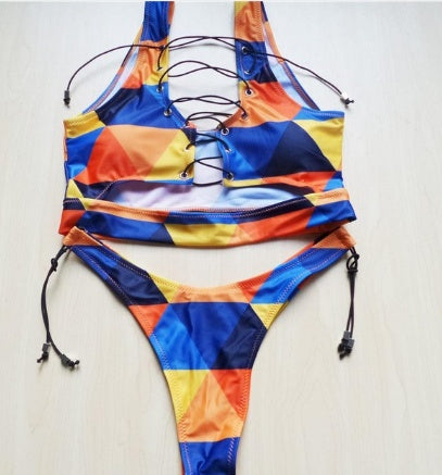 Ananas-Bikini für große Brüste Damen Schnür-Bademode Tanga-Bikini