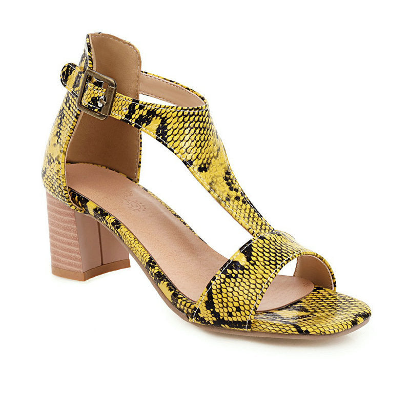 Snakeskin high-heeled chunky sandals