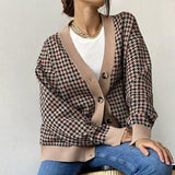 Women's Houndstooth Knit Sweater Loose Top Jacket