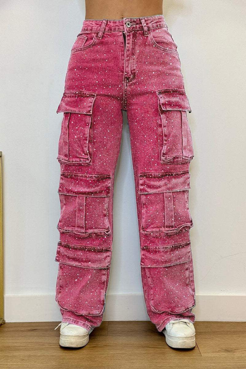 Lässige Jeans für Damen mit Taschen und Diamant-Overalls