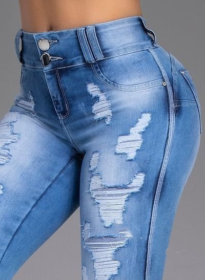 Modische zerrissene Skinny-Feet-Jeans mit hoher Taille für Damen