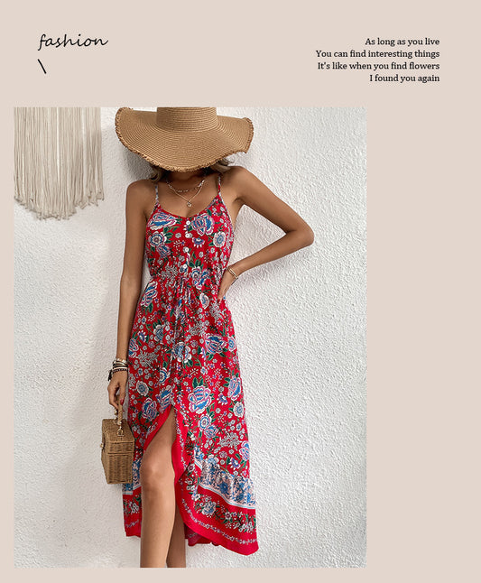 Abito stampato con scollo a V da donna