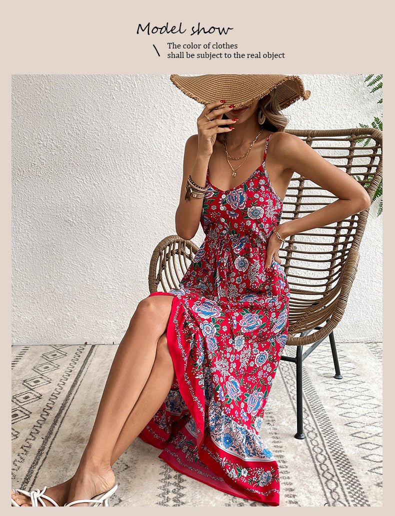Abito stampato con scollo a V da donna