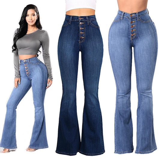 Jeans da donna a gamba larga e vita alta stile esplosivo
