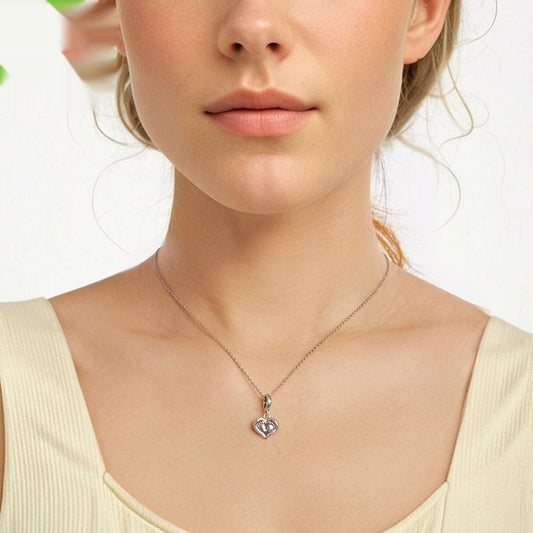 Ciondolo Guardiano in argento 925 con impronte di cuore creative e perline