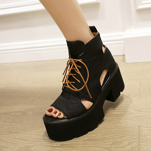 Denim Damen Sandalen vorne Schnürung Fischmaul Cool