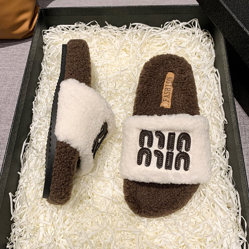 Pantofole rosse soffici da donna in pelle scamosciata spessa e cotone