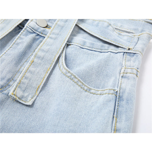 Modische, dünne, gerade Hose mit weitem Bein und lockerem Design und Trägern