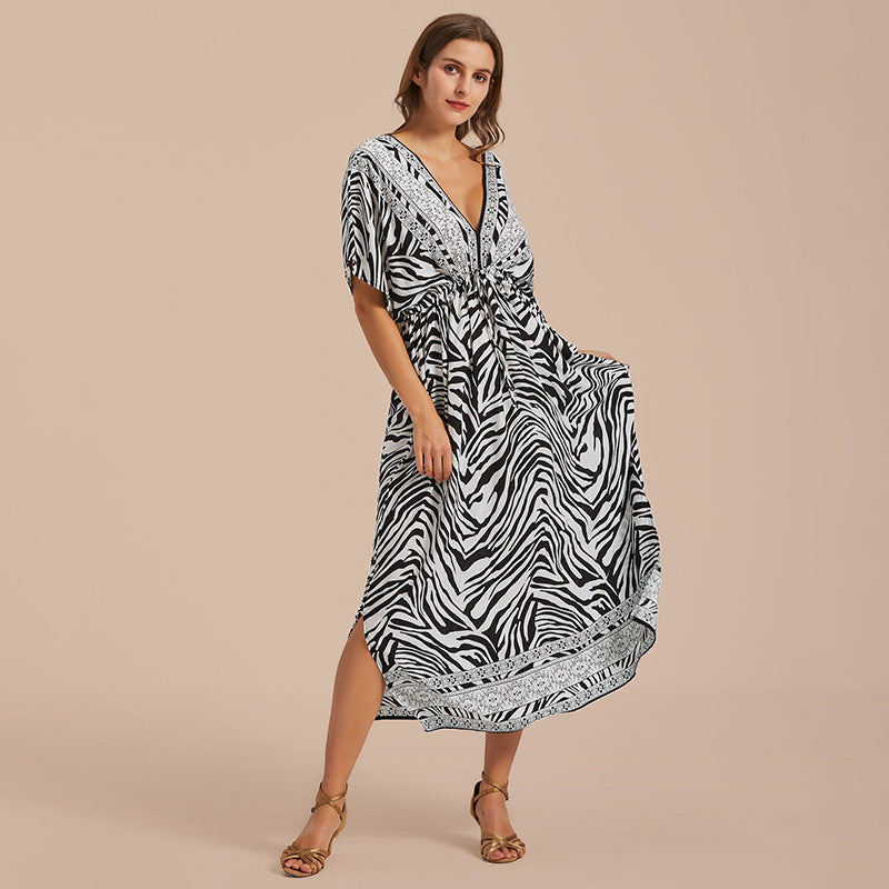 Blusa da spiaggia ampia e larga in cotone zebrato