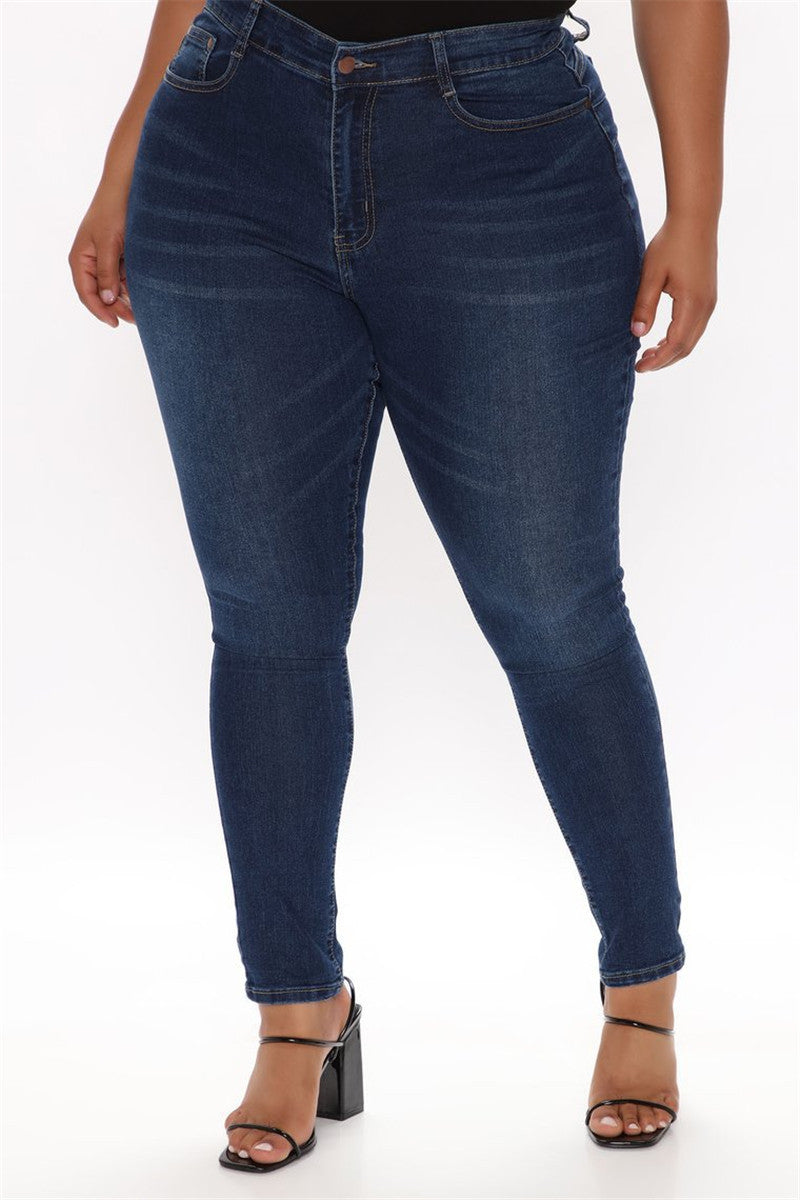 Plus Size Bleistift Slim Jeans Stretch Damen Denim Hose Blau