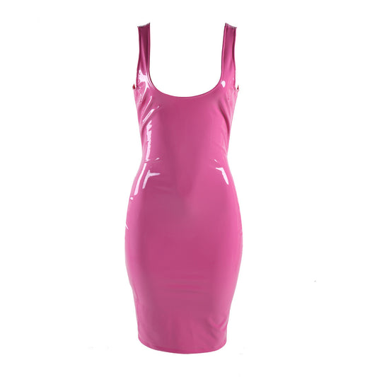 Sexy U-förmigen Riemen Latex PU Leder ärmelloses Partykleid Lederrock Frauen