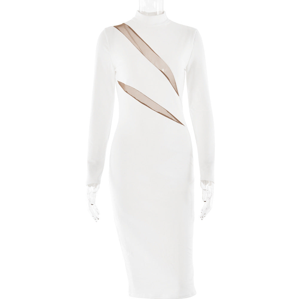 Abito da donna con scollo tondo e maniche lunghe e cuciture