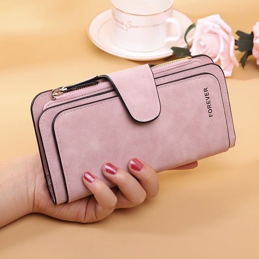 Women's Long Wallet Trifold Matte Leather Clutch