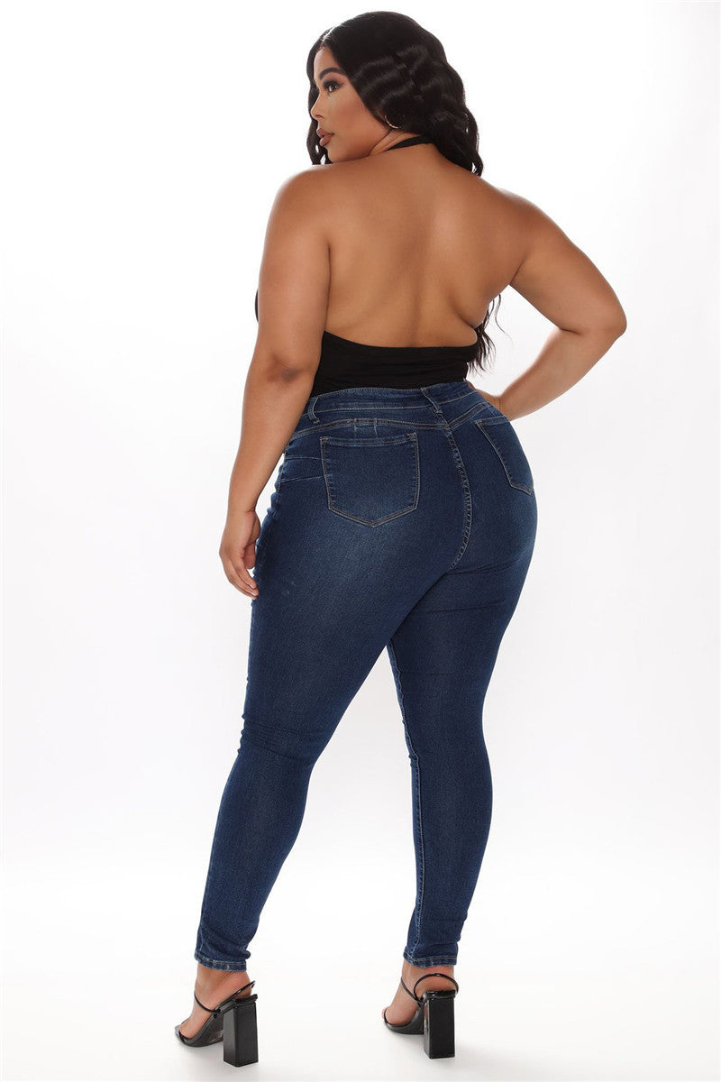 Plus Size Bleistift Slim Jeans Stretch Damen Denim Hose Blau