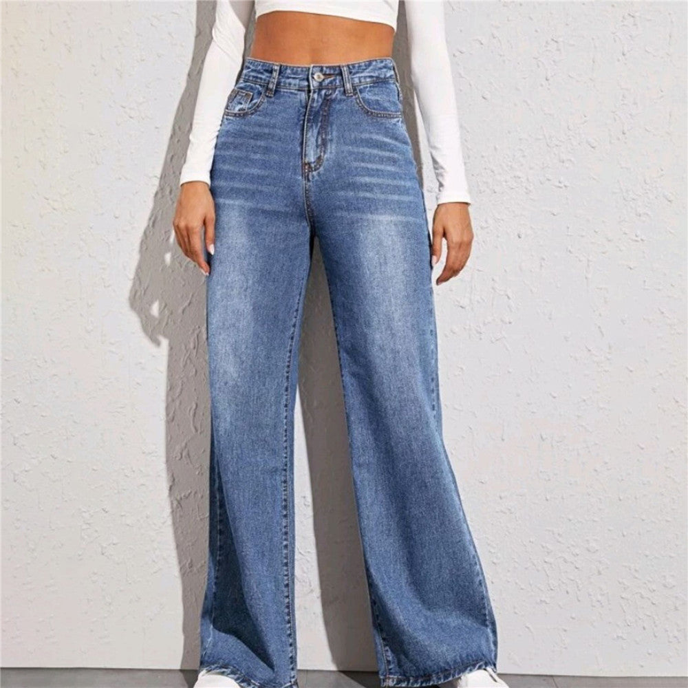 Lockere Jeans mit hoher Taille und weitem Bein für Damen