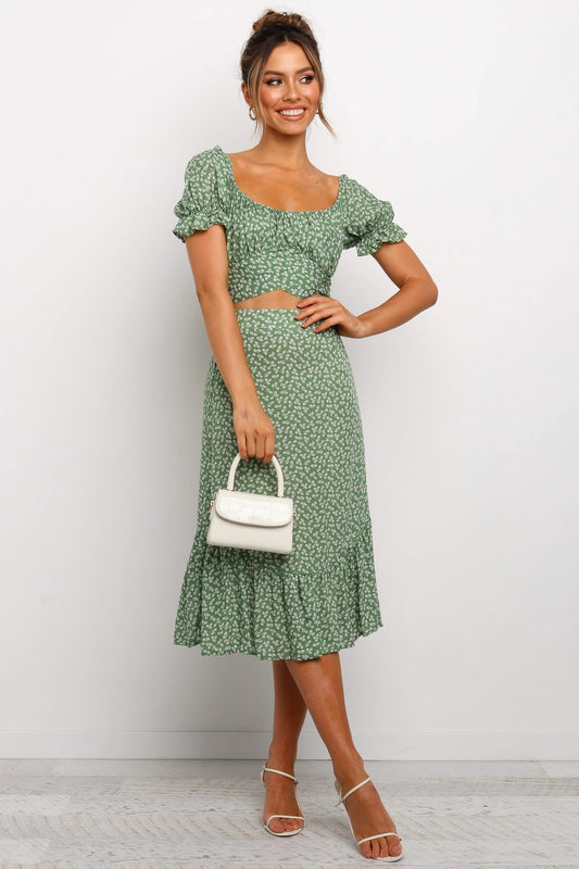 Gonna con stampa floreale e scollo tondo