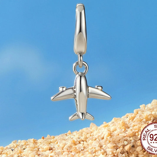 Ciondolo con perline in argento S925 con apertura e chiusura a forma di aereo