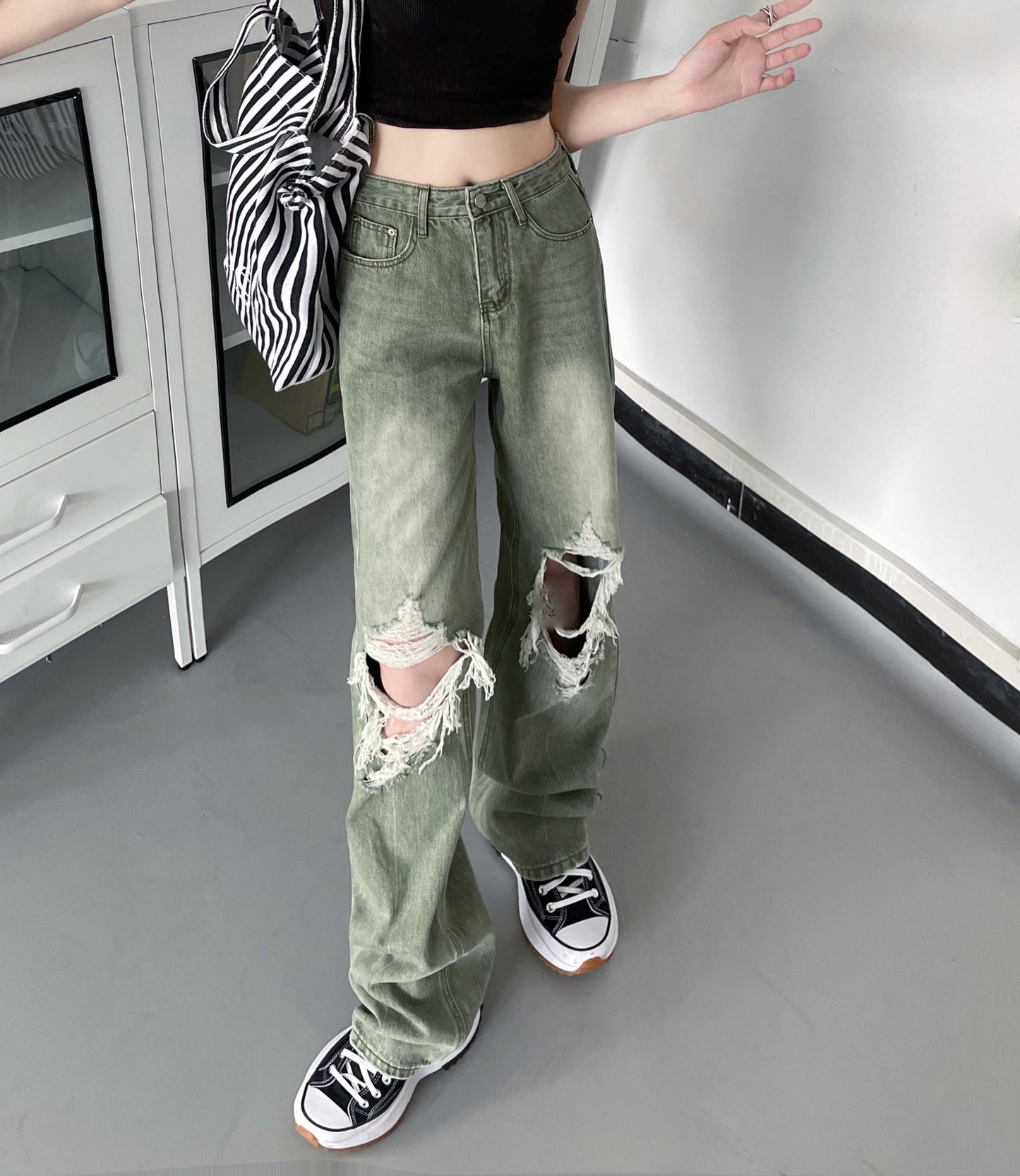Pantaloni dritti retrò casual da donna, coordinati