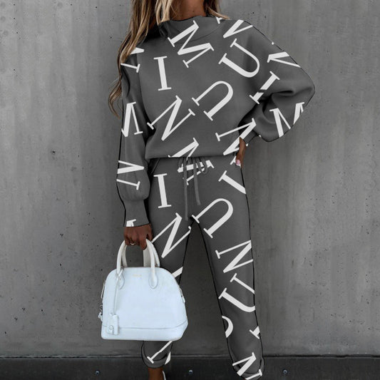 Completo casual alla moda da donna con collo alto e stampa tie-dye e maniche lunghe