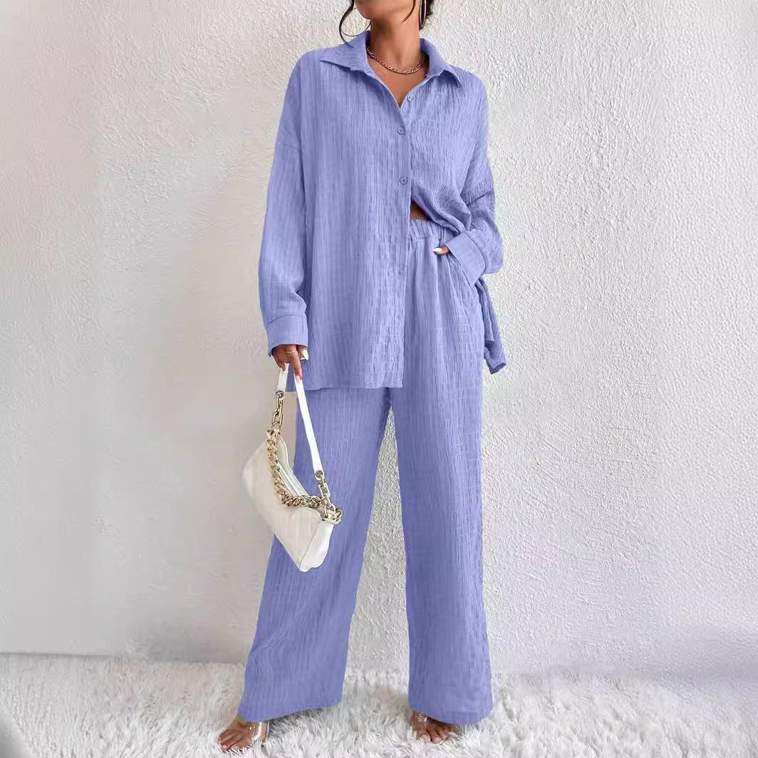 Mode Lässig Europäischen Und Amerikanischen Stil Plissee Hosen Langarm Revers Elegante Anzug Frauen