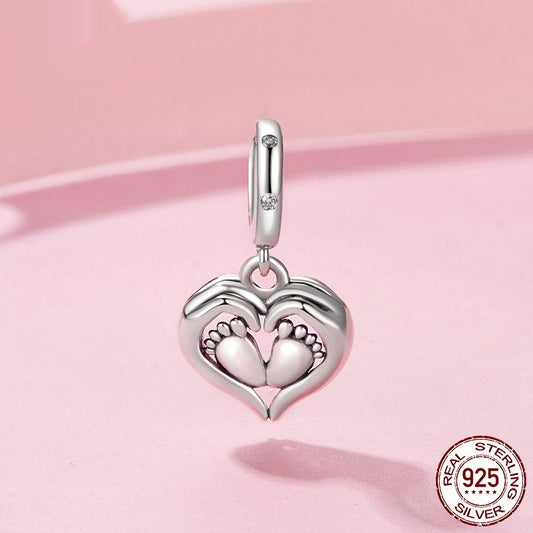 Ciondolo Guardiano in argento 925 con impronte di cuore creative e perline