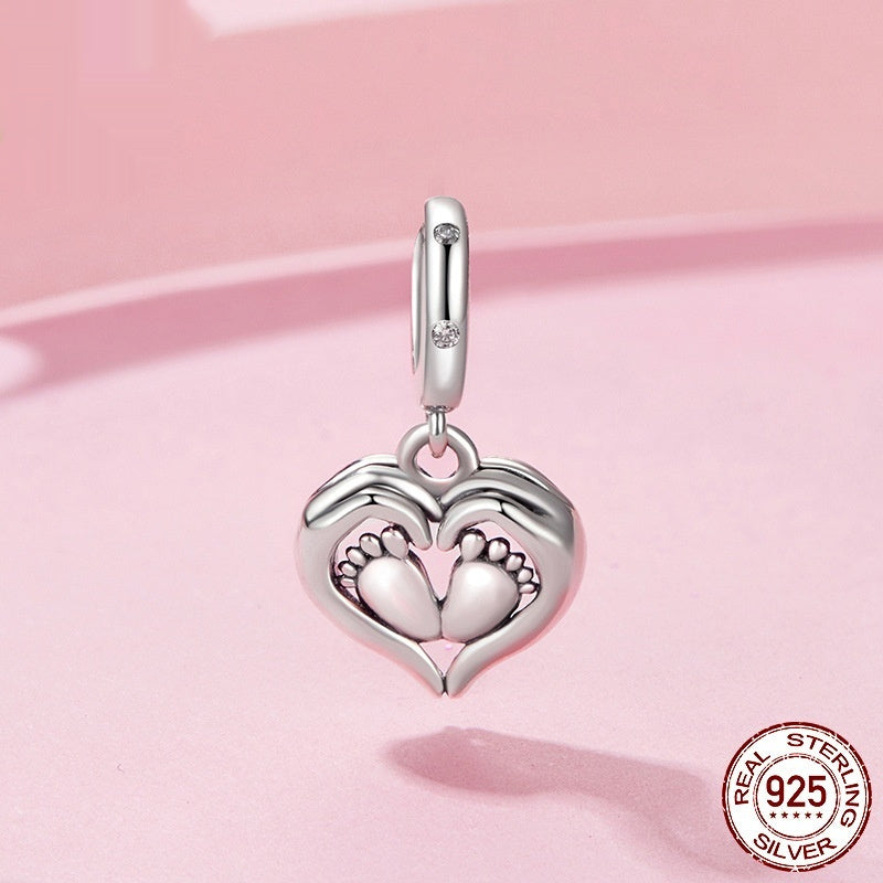 Guardian Pendant 925 Silver Creative Heart Footprints Beaded