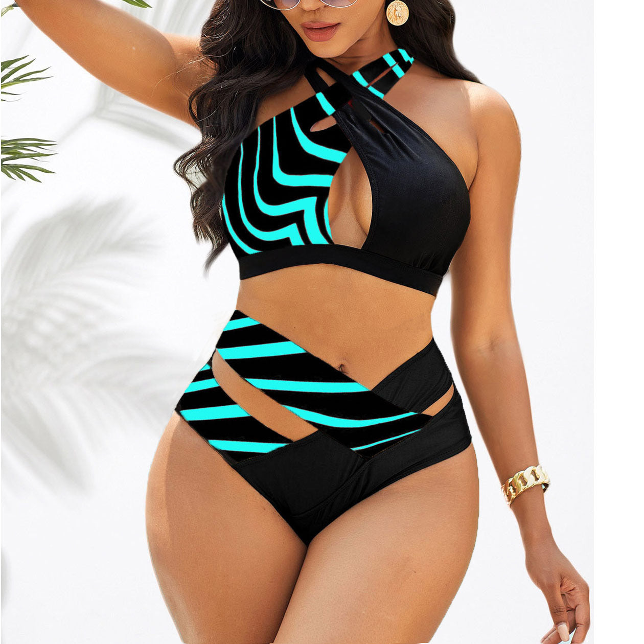 Triangle Hanging Neck Cross Bikini Points
