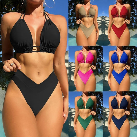 Costume da bagno bikini Fission High Elastic Pure Color da donna