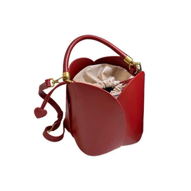 Borsa a secchiello portatile con petalo rosso da sposa popolare