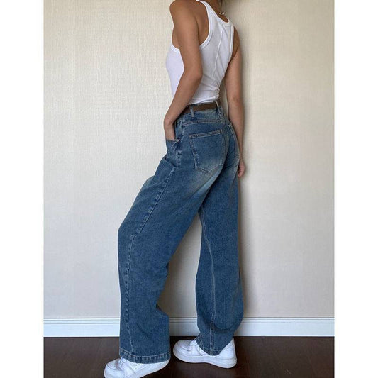 Retro-Jeans für Damen in Übergröße mit hoher Taille und weitem Bein