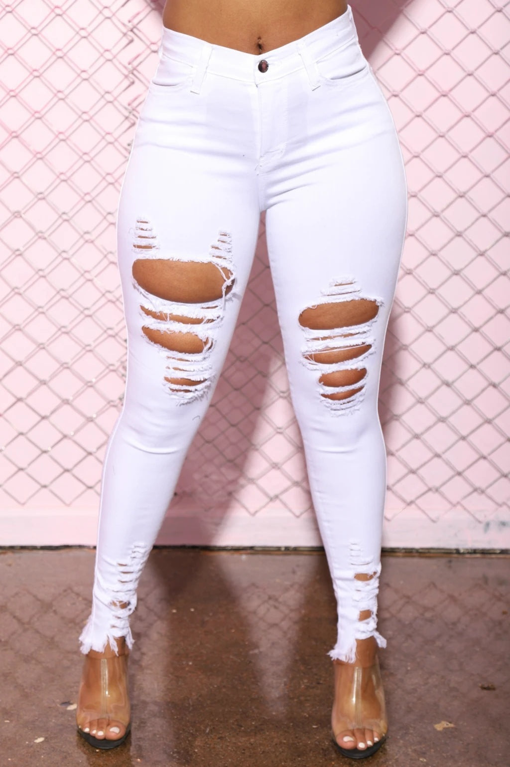 Jeans da donna, pantaloni da donna con elastico strappato