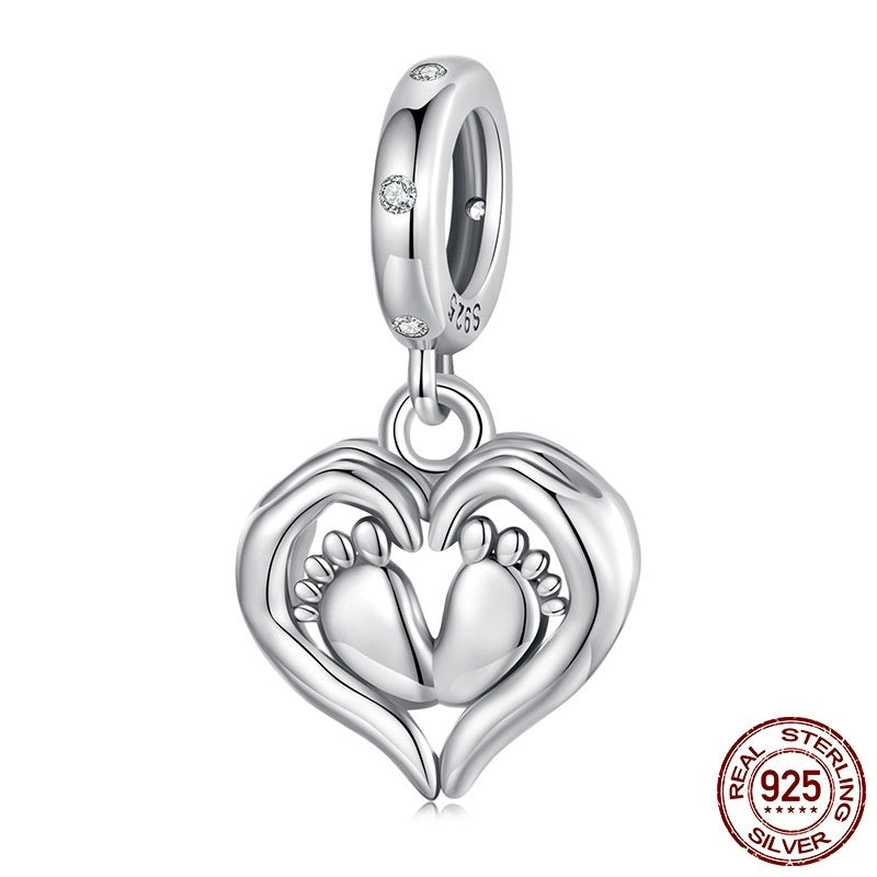 Guardian Pendant 925 Silver Creative Heart Footprints Beaded