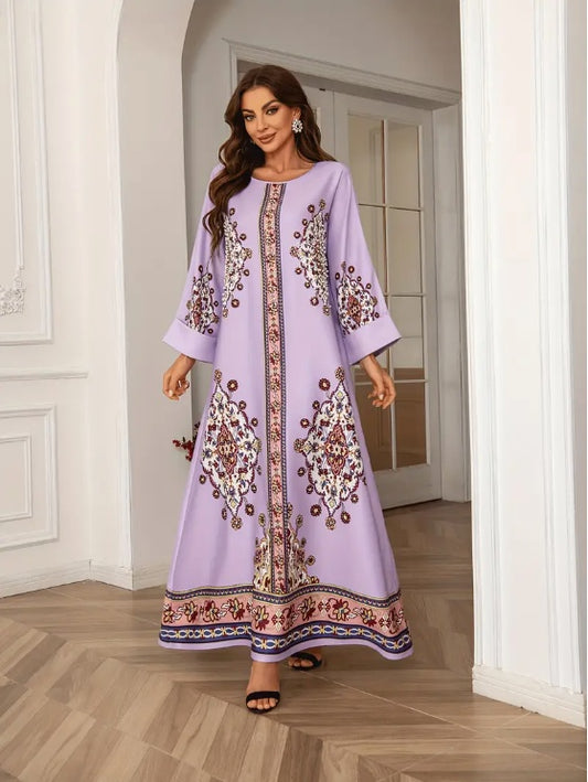 Elegantes langärmliges Abaya-Kleid mit Blumendruck