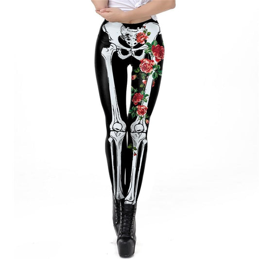 Pantaloni con stampa 3D Rose Skull per donna