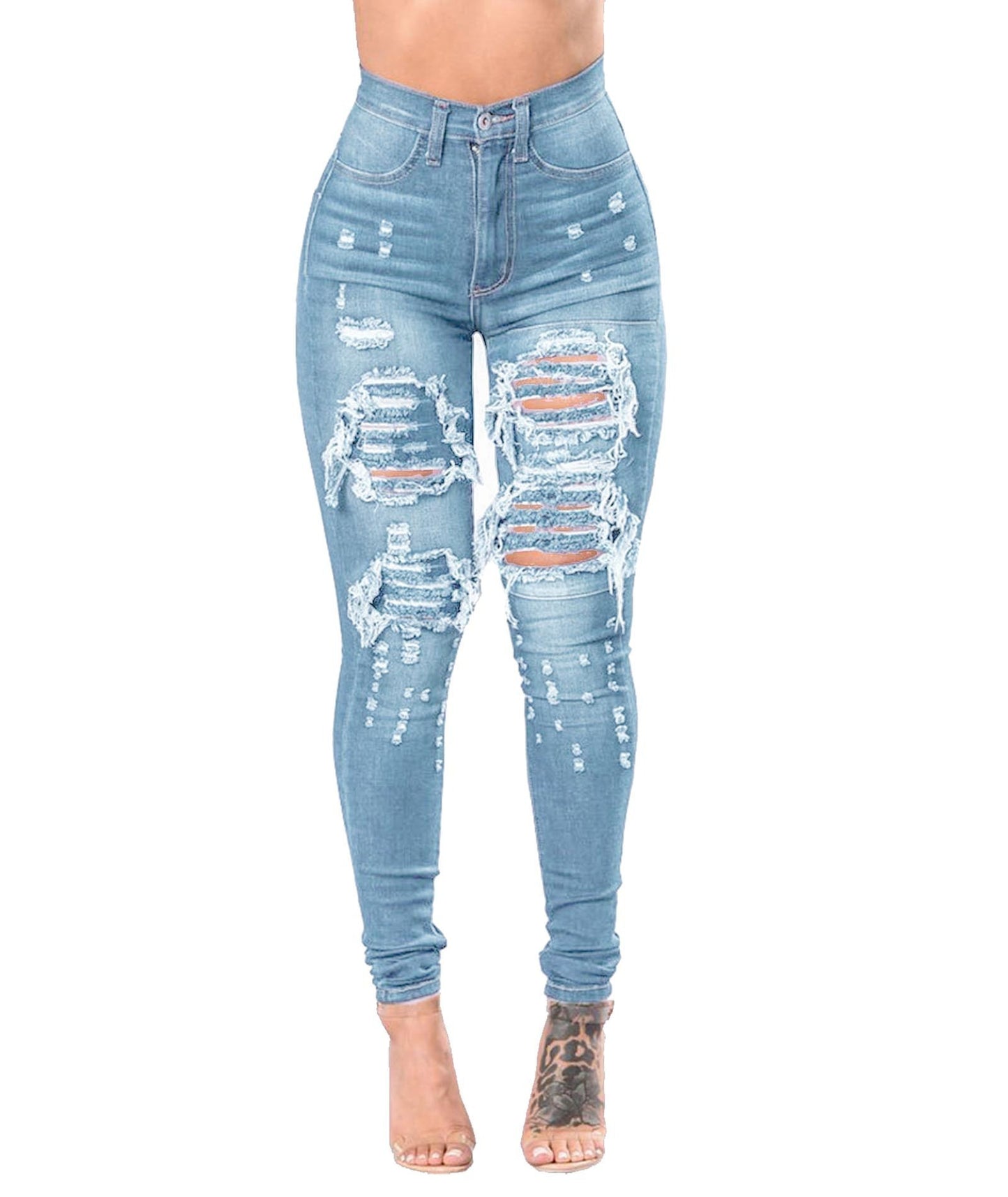 Zerrissene, gewaschene Denimhose für Damen