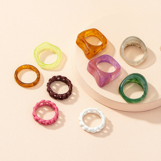 Set di anelli in acrilico rosso netto, nuovo e retrò, da donna