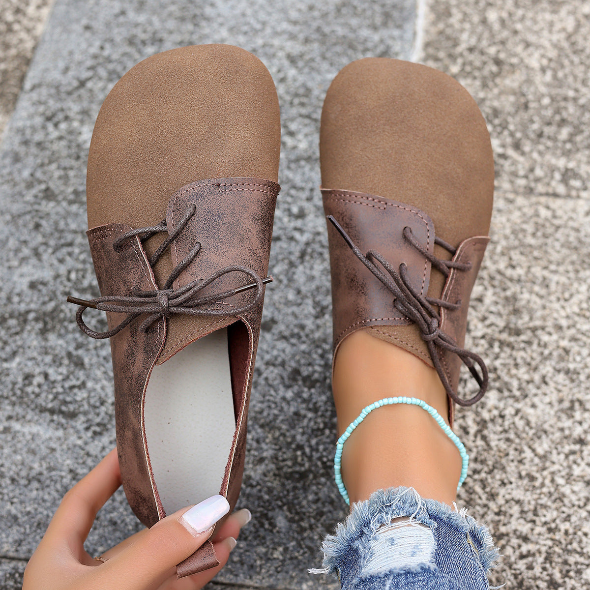 Plus Size Damenschuhe Retro Flat Bottom Casual Low-Top Schnürschuhe Gommino