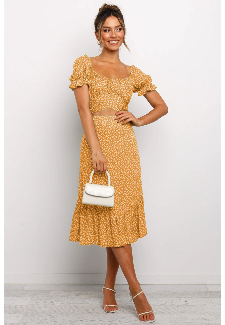 Gonna con stampa floreale e scollo tondo