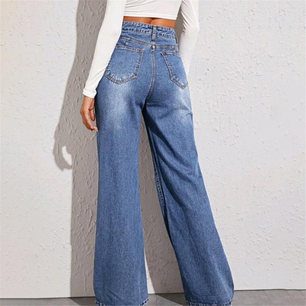 Lockere Jeans mit hoher Taille und weitem Bein für Damen